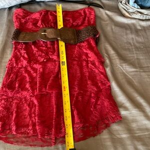 Deb tube top with waterfall lace,belt beautiful burgundy color